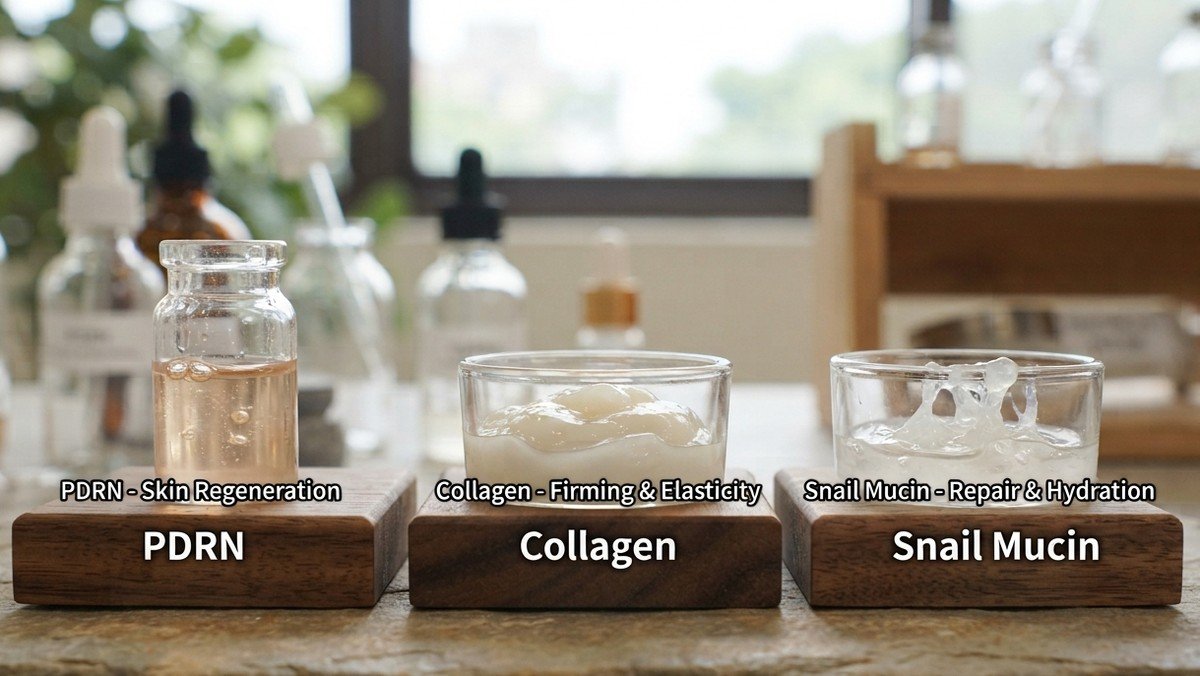 PDRN vs collagen vs snail mucin comparison for skincare brands