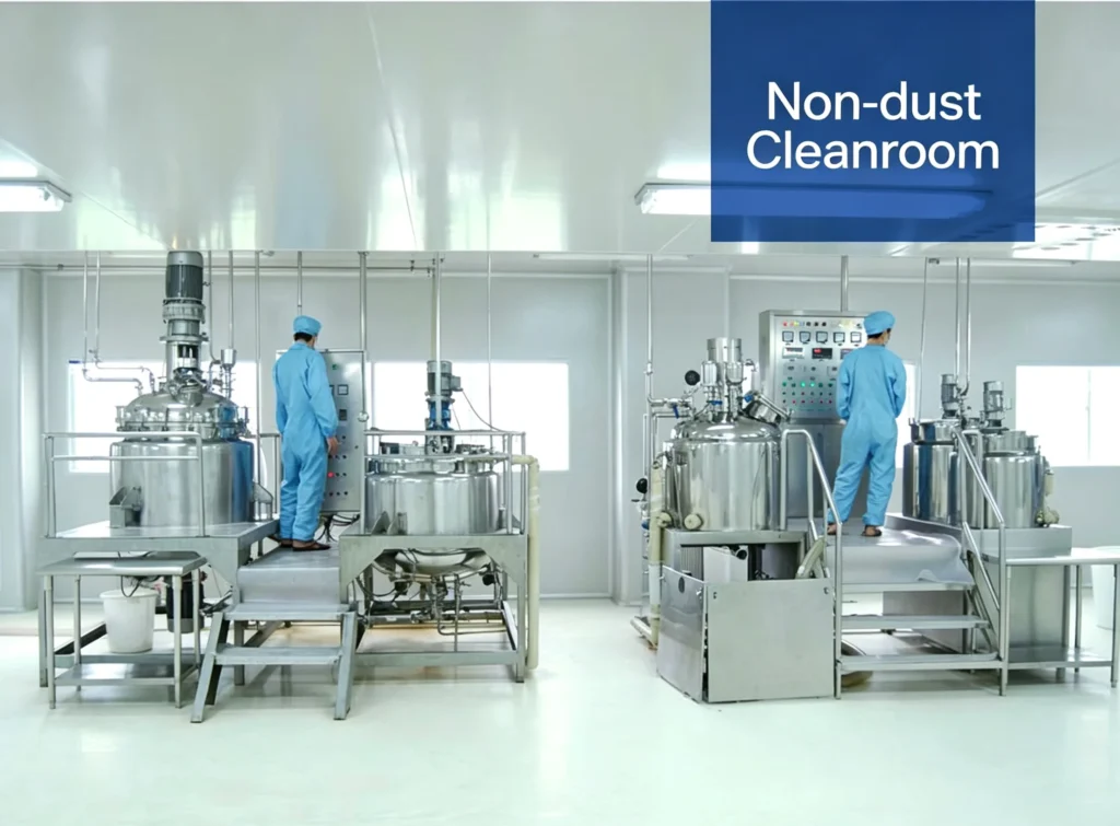 MoCelie GMPC cleanroom mixing vessels for skincare emulsions
