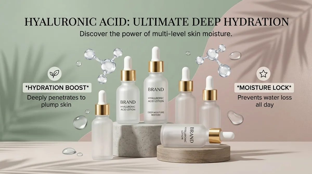 Private label hyaluronic acid intensive hydrating lotion with multi-molecular hyaluronic acid, ceramides and plant squalane - OEM lotion manufacturer MoCelie
