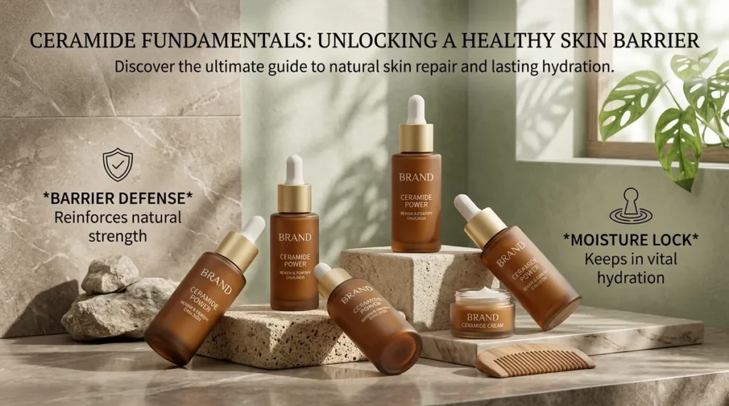 Private label ceramide skincare line - ceramide power serum and cream products developed by MoCelie, OEM skincare manufacturer